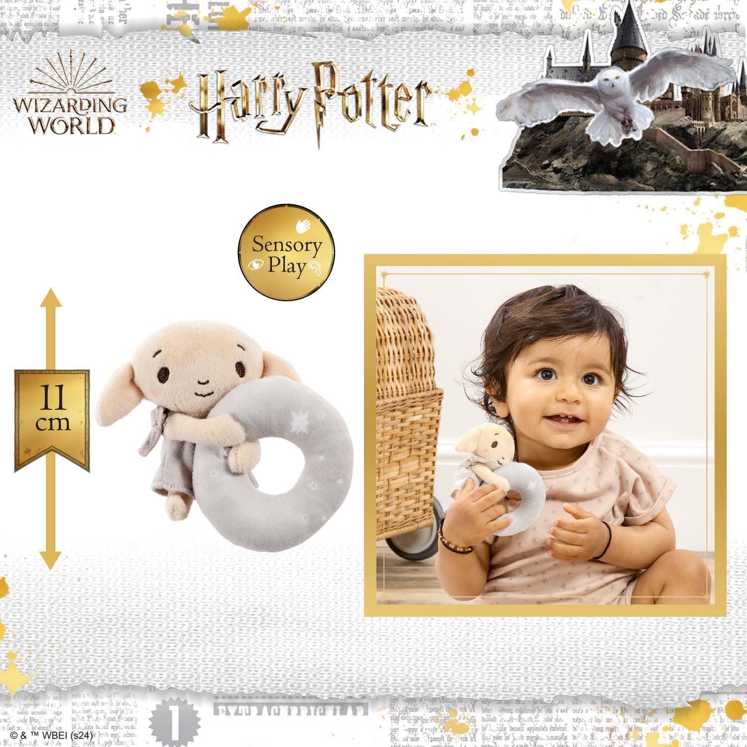 Rainbow Designs Harry Potter Dobby Plush Baby Rattle - Soft Sensory Toy for Newborns – Suitable from Birth Ring Rattle for Early Development – Charming Playtime and On-The-Go Companion