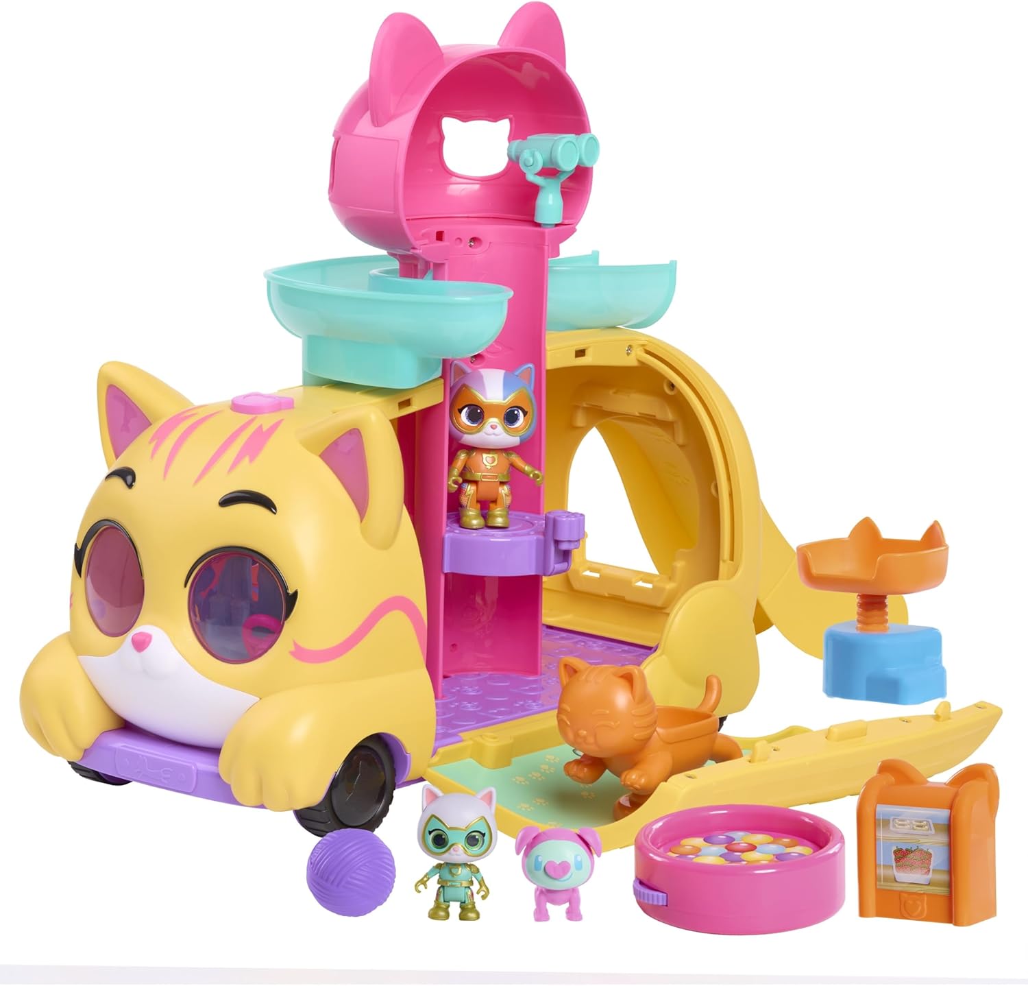Just Play Disney Junior SuperKitties Purr ‘N’ Go Lights and Sounds Playset, 10 Pieces, Articulated Figures, Kids Toys for Ages 3 Up