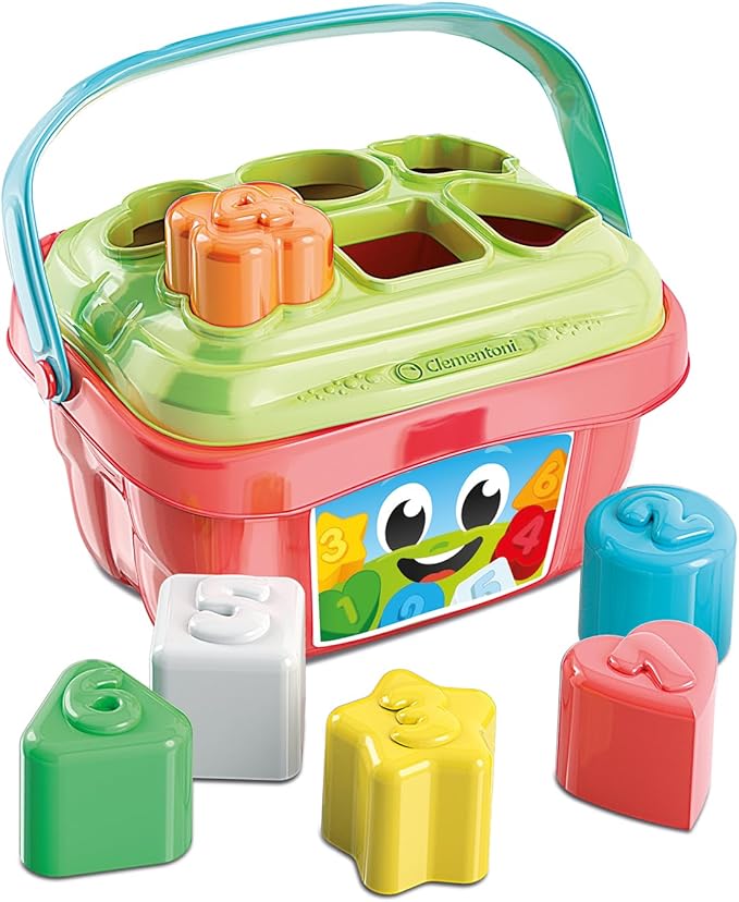 Clementoni- Shape Sorting Bucket: With 6 Shapes & Numbers, Stimulates Hand-Eye Coordination (9+ Months)