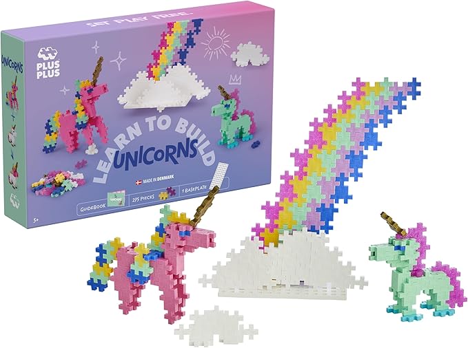 Plus-Plus 3908 Ingenious Construction Toy, Learn to Build, Unicorns, Creative Building Blocks, 275 Pieces