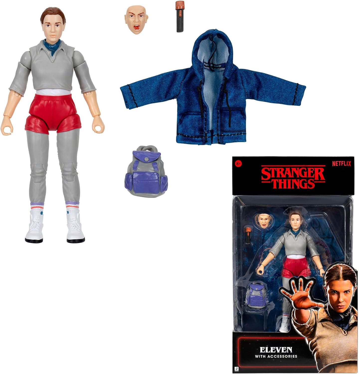 Stranger Things Eleven Upside Down Collector Figure - 6-Inch Highly Detailed Figure with Soft Good Clothing and Unique Accessories
