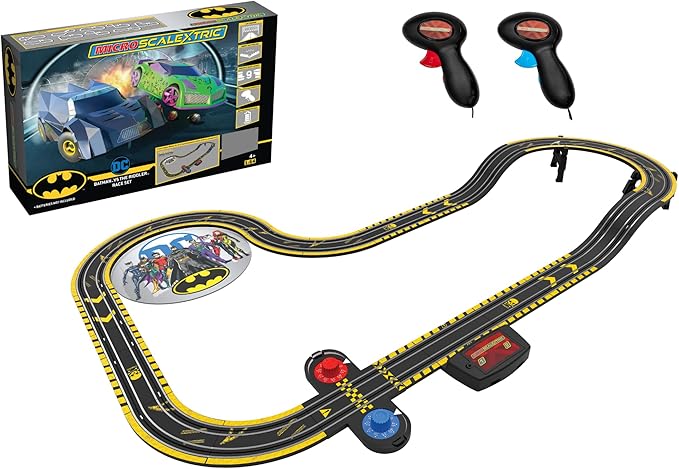 Micro Scalextric Sets for Kids Age 4+ - Batman vs The Riddler Construction Set - Battery Powered Racing, Slot Cars Kids' Play Vehicles - Mini Toy Tracks for Boys