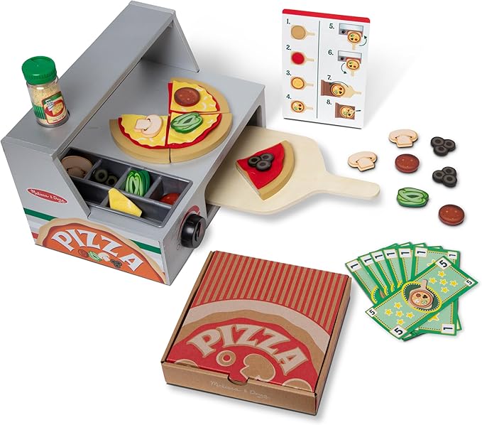 Melissa & Doug Pizza Toy Shop | Wooden Play Food Sets for Children Kitchen Toys for Girls or Boys 3+ | Wooden Food Toys & Play Kitchen Accessories | Wooden Toy Food Set for Kids Kitchen Accessories