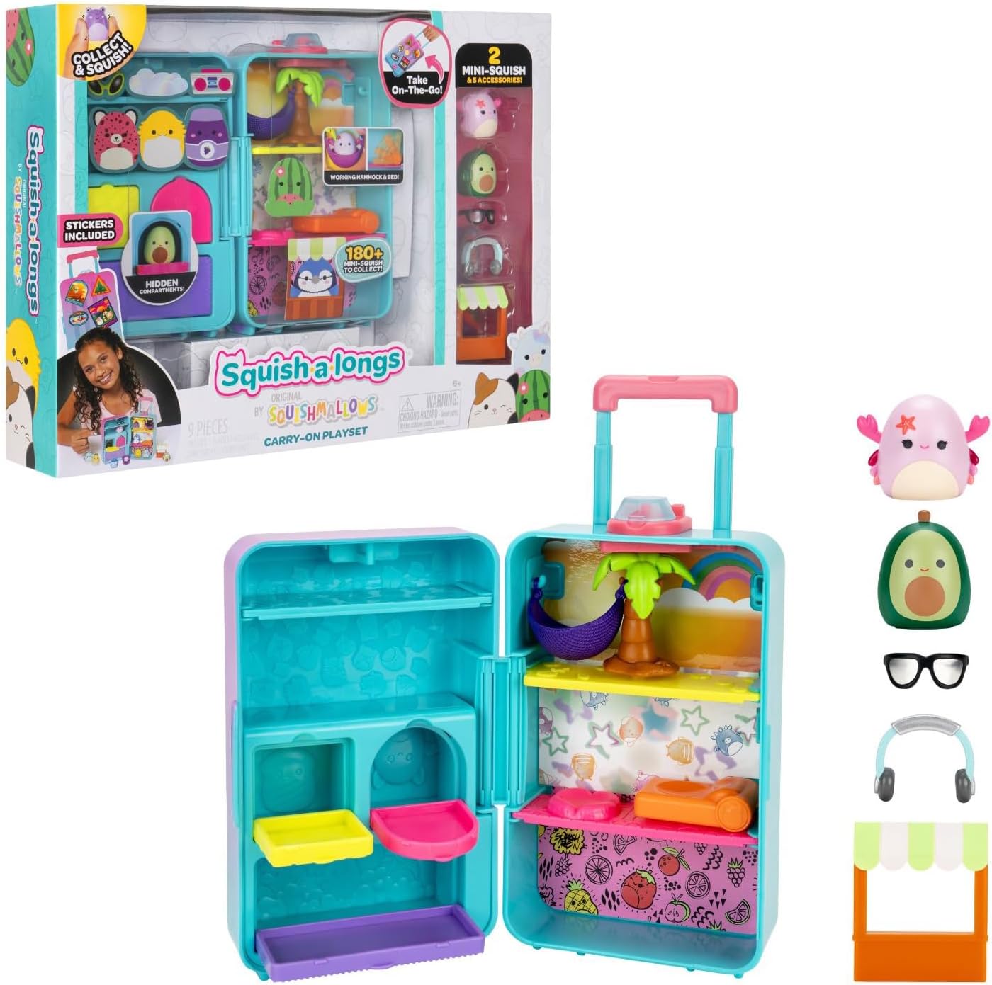 Squish-a-longs by Squishmallows On-The-Go Luggage Playset - (2) 1” Mini-Squish, 3 Levels of Play, 3 Accessories & 2 Play Pieces - Collect, Trade, & Play - Ages 6+