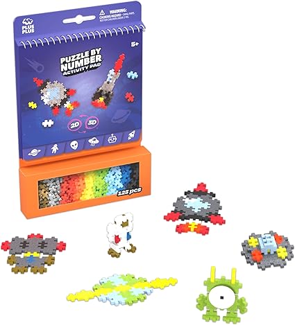 PLUS PLUS Building Blocks Toy - Puzzle by Number Travel Games Activity Book, Kids Construction Toys, Creative Learning Resources and STEM Play - Girls and Boys Toys Age 5 Plus - Space