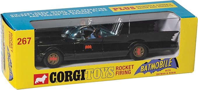 Corgi Diecast Model Cars - RT26701 Batmobile with Batman and Robin - Men & Women Souvenir Gifts from UK - Small Die Cast Toy Car Models for Boys, Gift for Motor Enthusiasts, Black