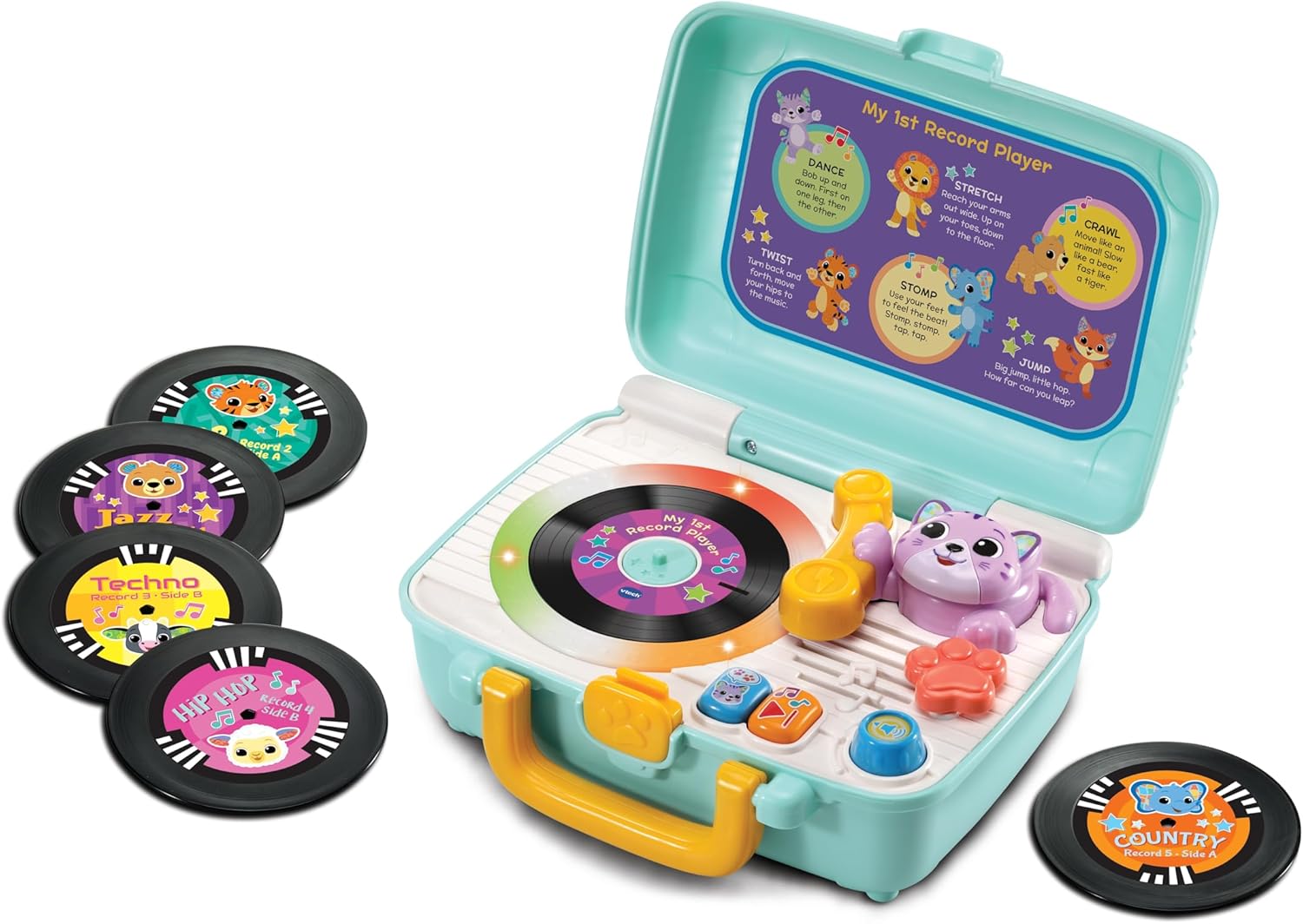 VTech Baby My 1st Record Player, Toy Turntable with Jazz, Pop, Techno, Country and Hip Hop Music with Fun Phrases and Animals, Gift for Babies 12, 18, 24 Months Plus, English Version