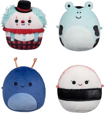 Micromallows Squishmallows Plush 4-Pack - Solenn Sushi, Preeti Slug, Ukee Clown and Dear Frog