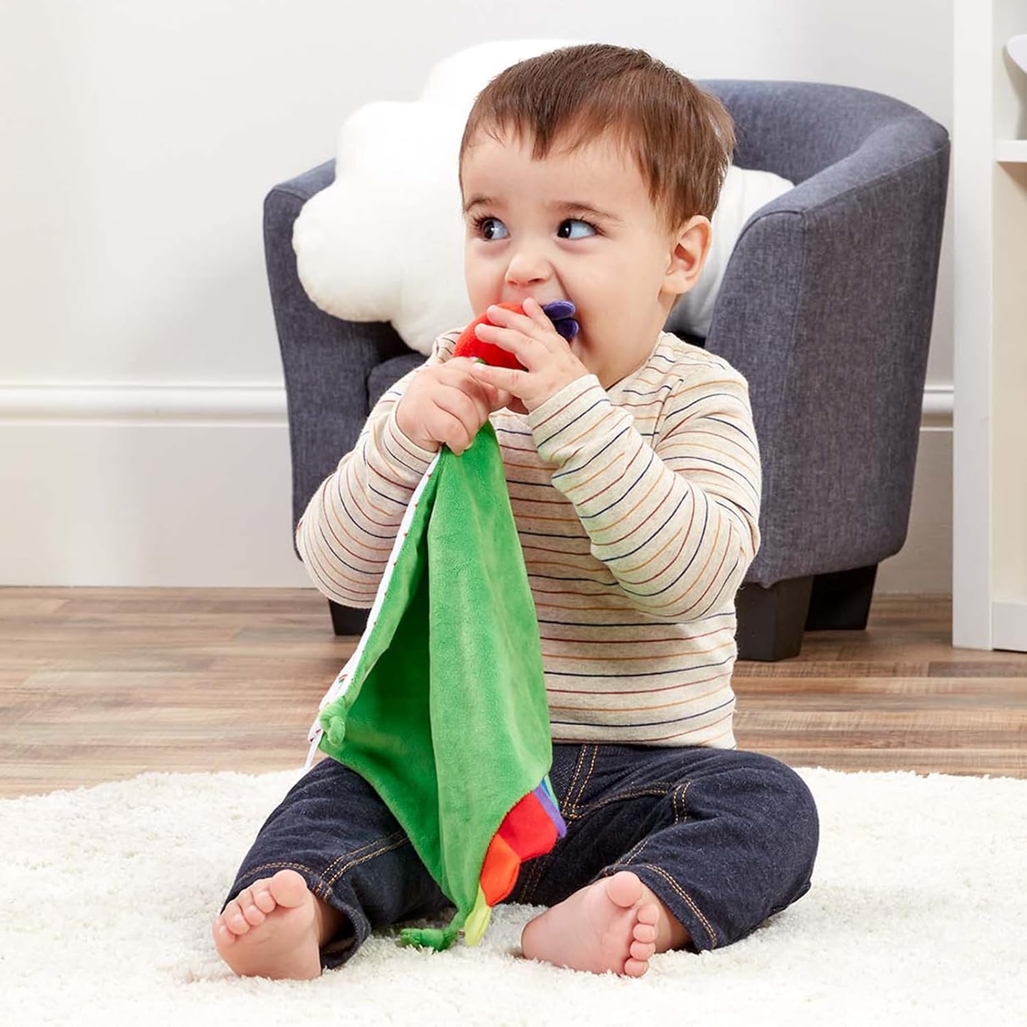 Rainbow Designs Very Hungry Caterpillar Baby Comforter – Soft & Colourful Rainbow VHC Comfort Blanket with Textured Tags, Knotted Corners – Ideal Story-time Caterpillar Companion