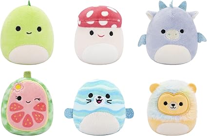 Micromallows Squishmallows Original 6-Pack – Cortez Caterpillar, Dane Dragon, Floyd French Fries, Lena Guava Fruit, Leonard Lion, Noah Seal