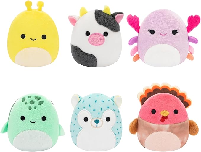 Micromallows Squishmallows Original 6-Pack – Cailey Crab, Cole Turtle, Connor Cow, Gavi Turkey, Hasani Hedgehog, Zarina Banana Slug