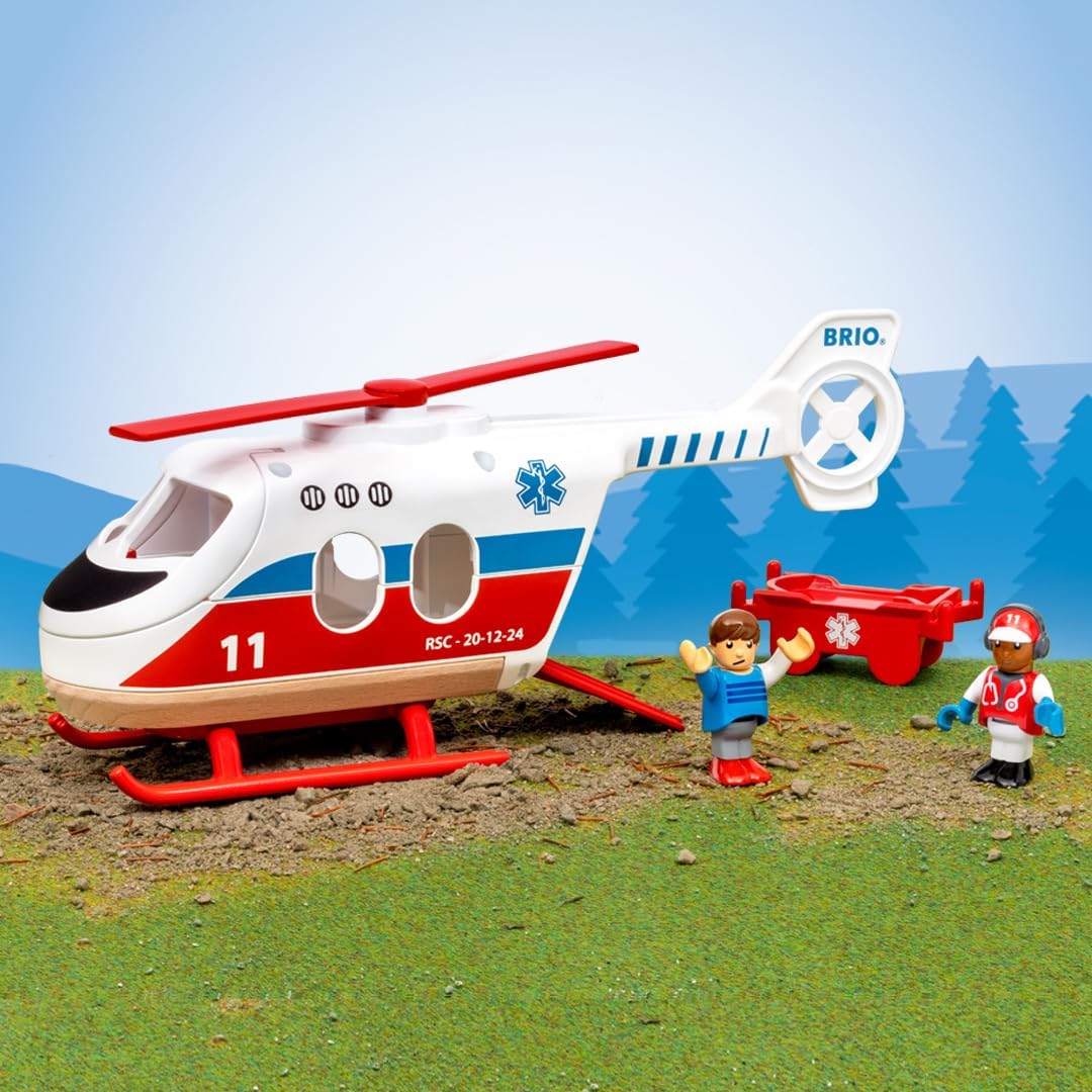 BRIO World Rescue Toy Helicopter for Kids Age 3 Years Up - Railway Accessories and Add Ons