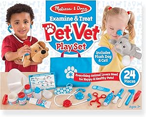 Melissa & Doug Pet Vet Set for Kids Toys | Pretend Play Vet Kit for Kids | Dog & Cat Plush Stuffed Animal Toys for 3 Year Old Gifts | Role Play Toys for 3+ Year Old Girls or Boys 3-6
