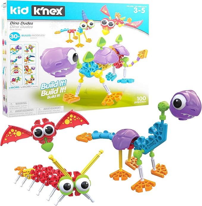 Kid K'NEX | Dino Dudes Building Set 30 Model | Kids Craft Set with 100 Pieces, Educational Toys for Kids, Fun Building Toys for Boys and Girls, Construction Toys for Ages 3+ | Basic Fun 85611