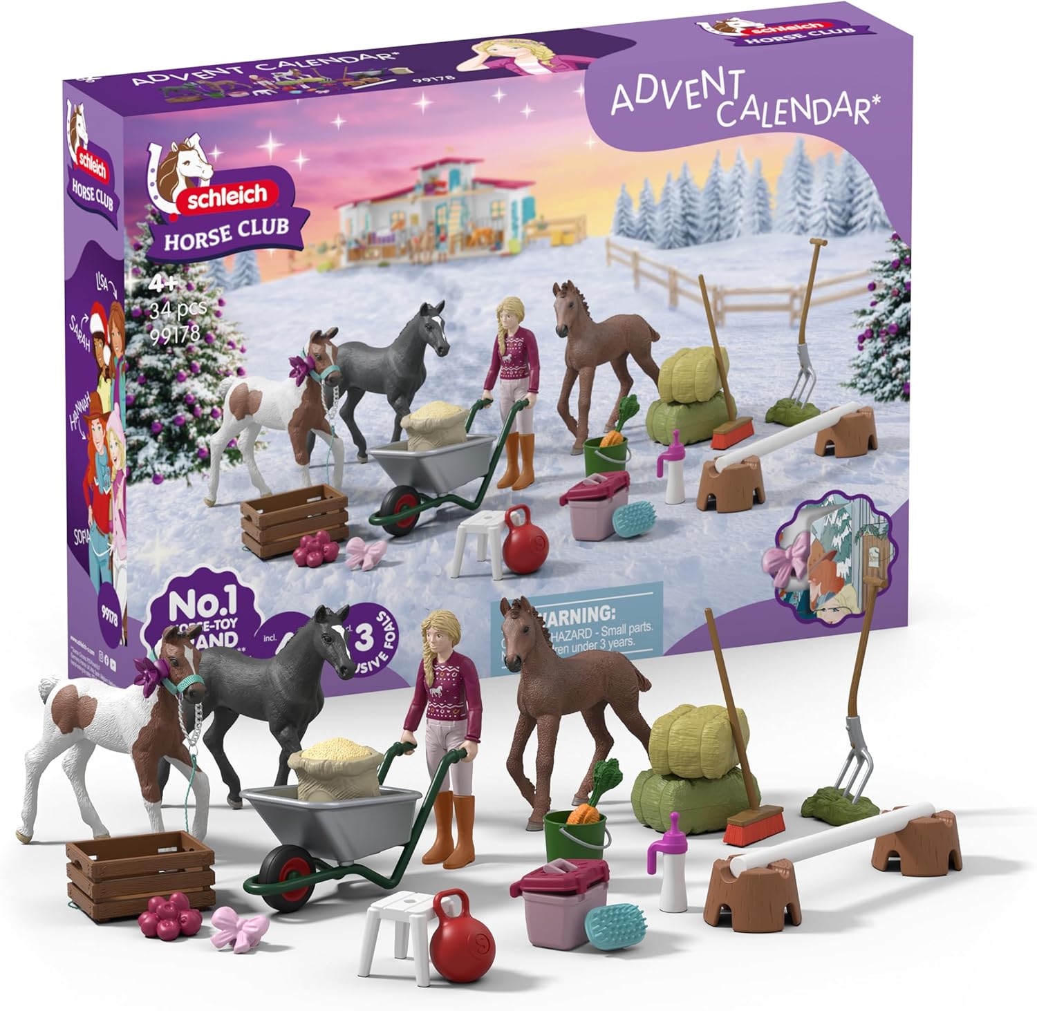 SCHLEICH Horse Club - 2025 Horse Club Advent Calander - Includes 31 Toys Including Poseable Figurine, 3 Horses and Cute Accessories - Holiday Event Calendar for Christmas - Kids Ages 5+ | 99178