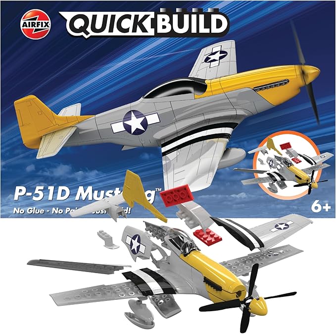 Airfix QUICKBUILD Model Aircraft Kits - J6016 P-51D Mustang Model Building Kit for Kids 6+, Construction Plane Toys for Boys & Girls - Fighter Jet Planes & Toy Aeroplane Sets, Plane Enthusiast Gifts
