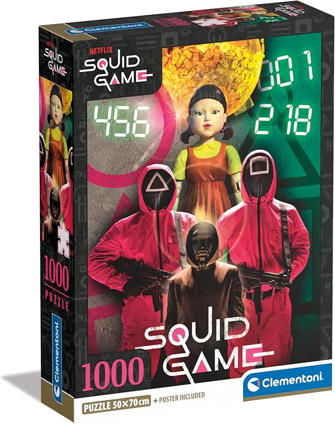 Clementoni Jigsaw Puzzle Squid Game 1000 Pieces - Poster Included, Puzzle For Adults 14-99 Years, Gift For Men/Women, Netflix Series, Made In Italy, 39859