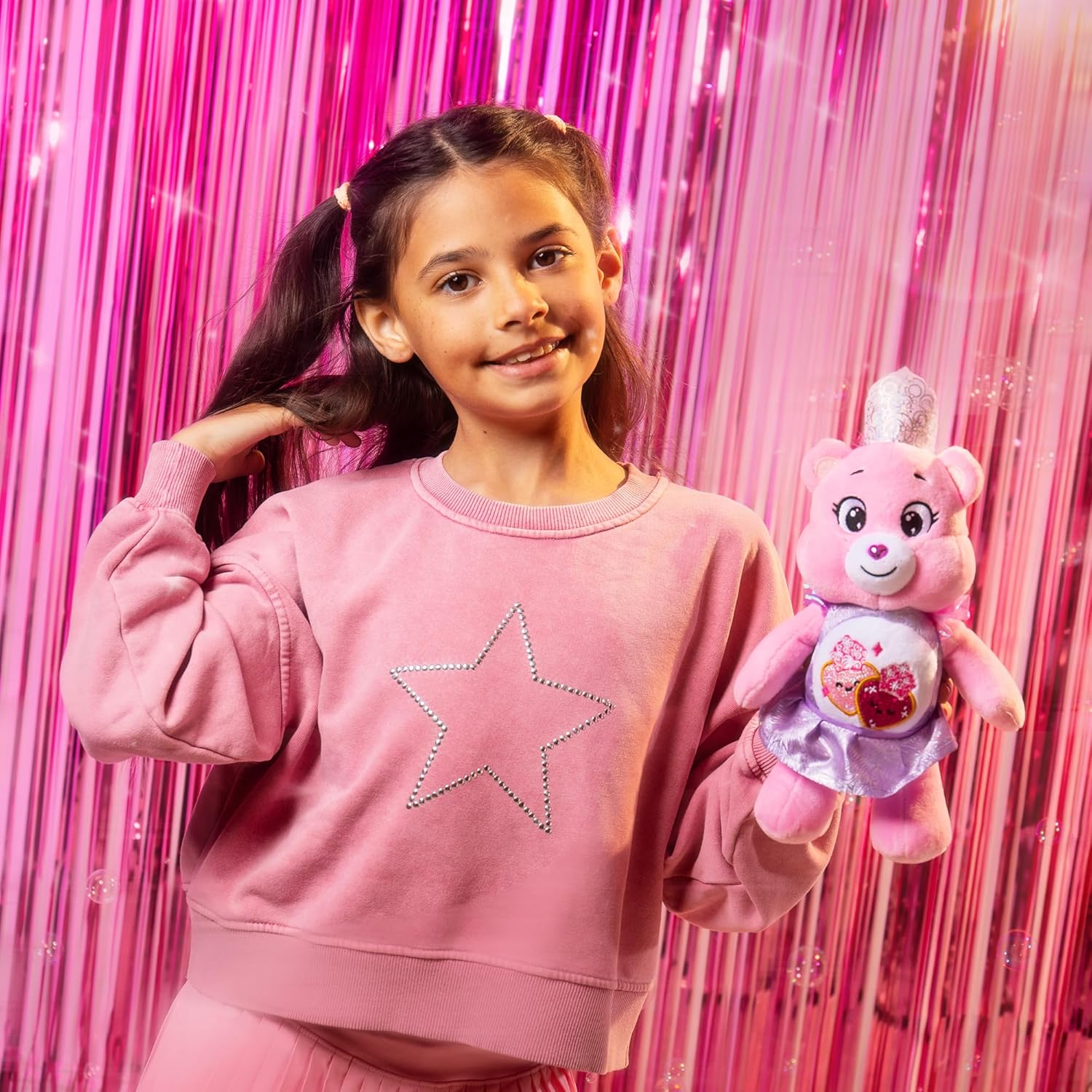Basic Fun Care Bears x Wicked 22cm Plush – Love-a-Lot Bear as Glinda – Collectible Soft Toy from the Care Bears x Wicked Collaboration, Pink