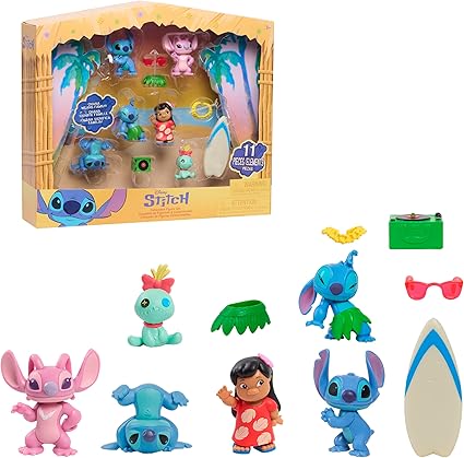 Just Play Disney Stitch Collectible Figure Set with Accessories, 11-pieces, 2-inch Figurines, Collectible Toys, Home Decoration, Kids Toys for Ages 3 Up