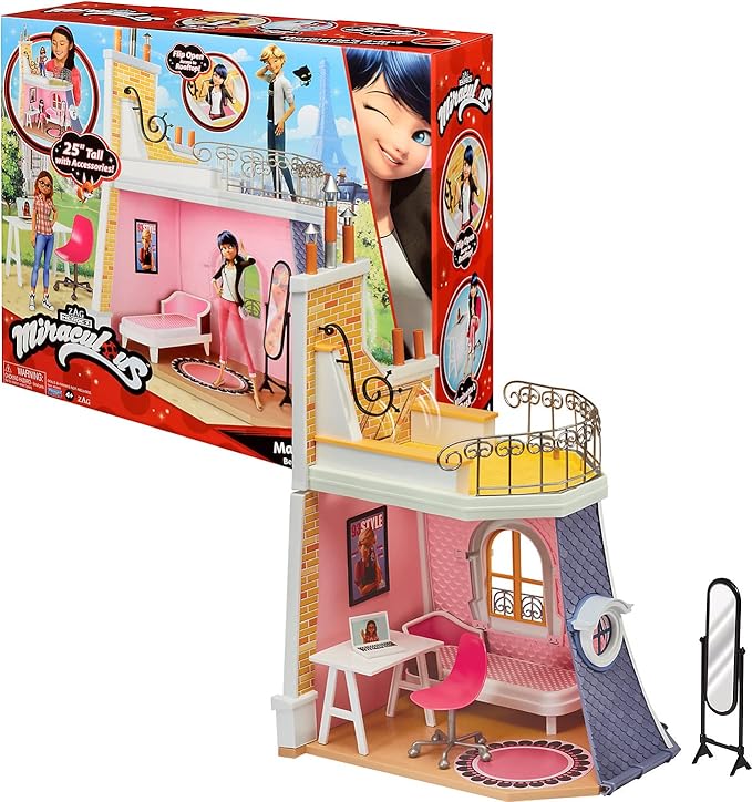 Miraculous: Tales of Ladybug & Cat Noir - 2in1 Balcony Bedroom Dolls House and Accessories Playset Bandai