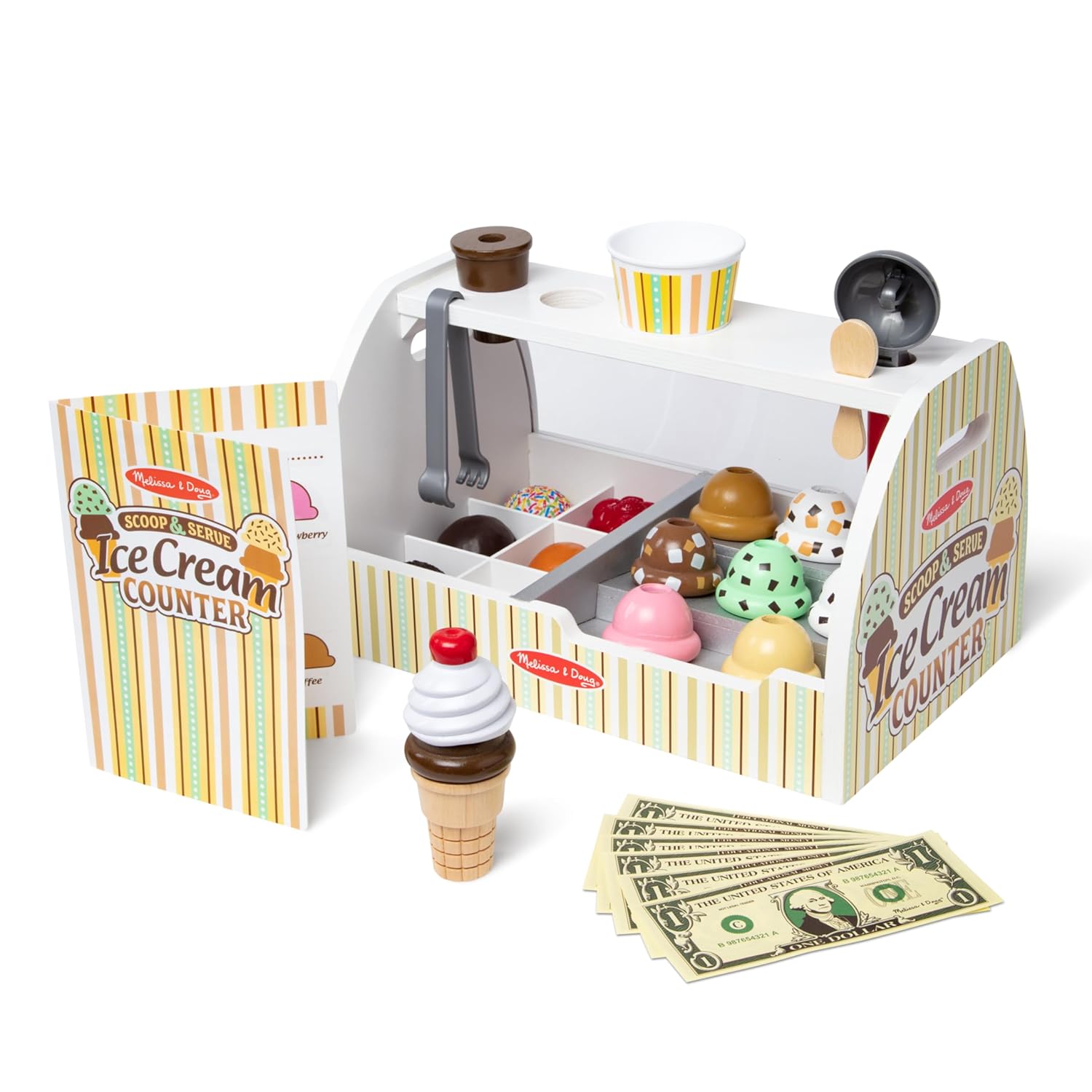 Melissa & Doug Wooden Ice Cream Toy Shop, Ice Cream Toy, Wooden Play Food Sets for Children, Wooden Food Toys & Play Kitchen Accessories, Play Food & Kitchen Toys, Gift for 3 Year Old Boy or Girl