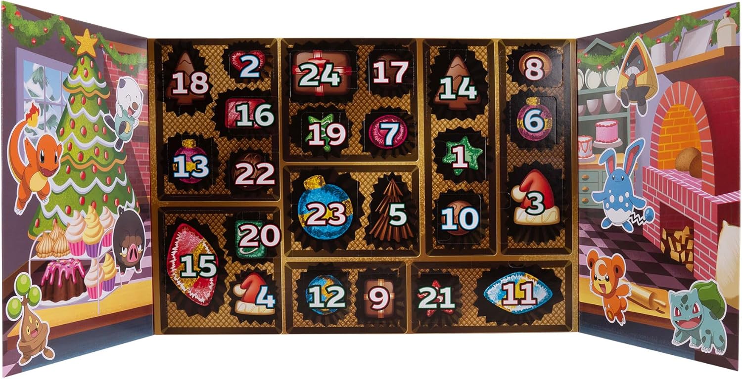 Pokémon Holiday Calendar 2025 - Features 16 2-Inch Battle Figures with Special Finish and Eight Unique Accessories