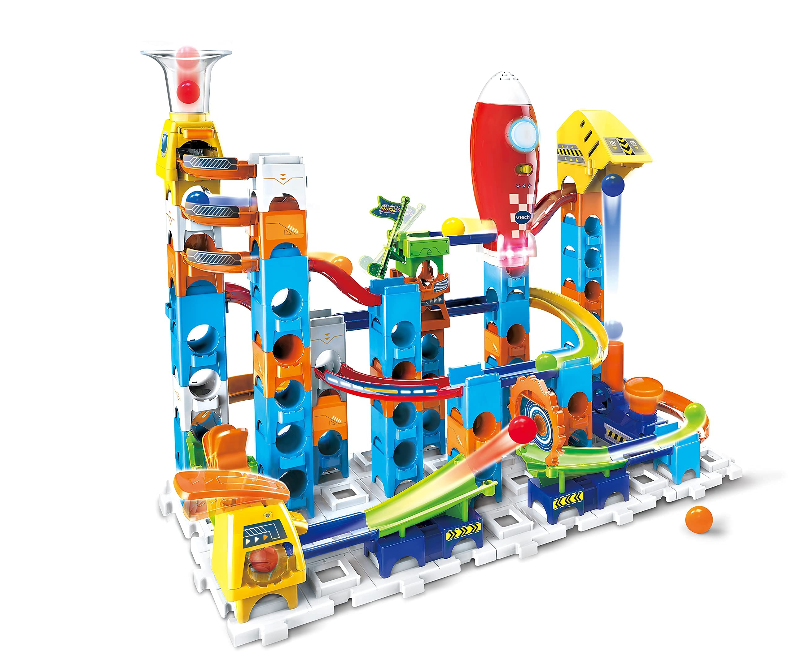 VTech Marble Rush Launch Pad Construction Toys with 10 Marbles & 75 Building Pieces,Electronic Track Set for Boys & Girls,Colour-Coded Building Toy with Sound,4 Years+,English Version Multicolor