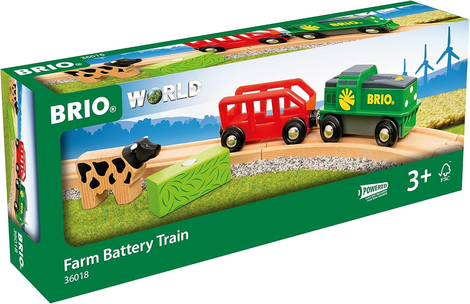 BRIO World Battery Powered Farm Train Engine for Kids Age 3 Years Up - Wooden Railway Add On Accessories