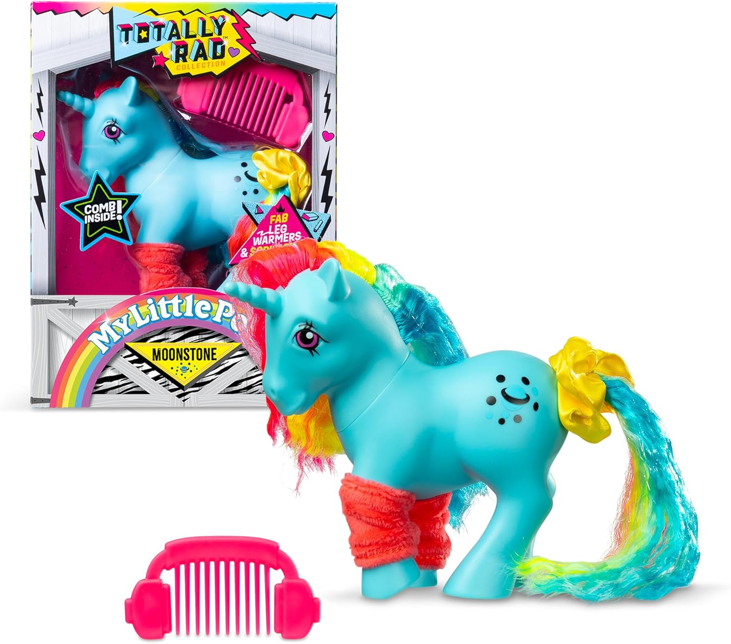 Basic Fun My Little Pony Totally Rad Moonstone – Neon 80s-Inspired Collectible Pony with Comb – Retro Styling for Kids & Fans Ages 3+