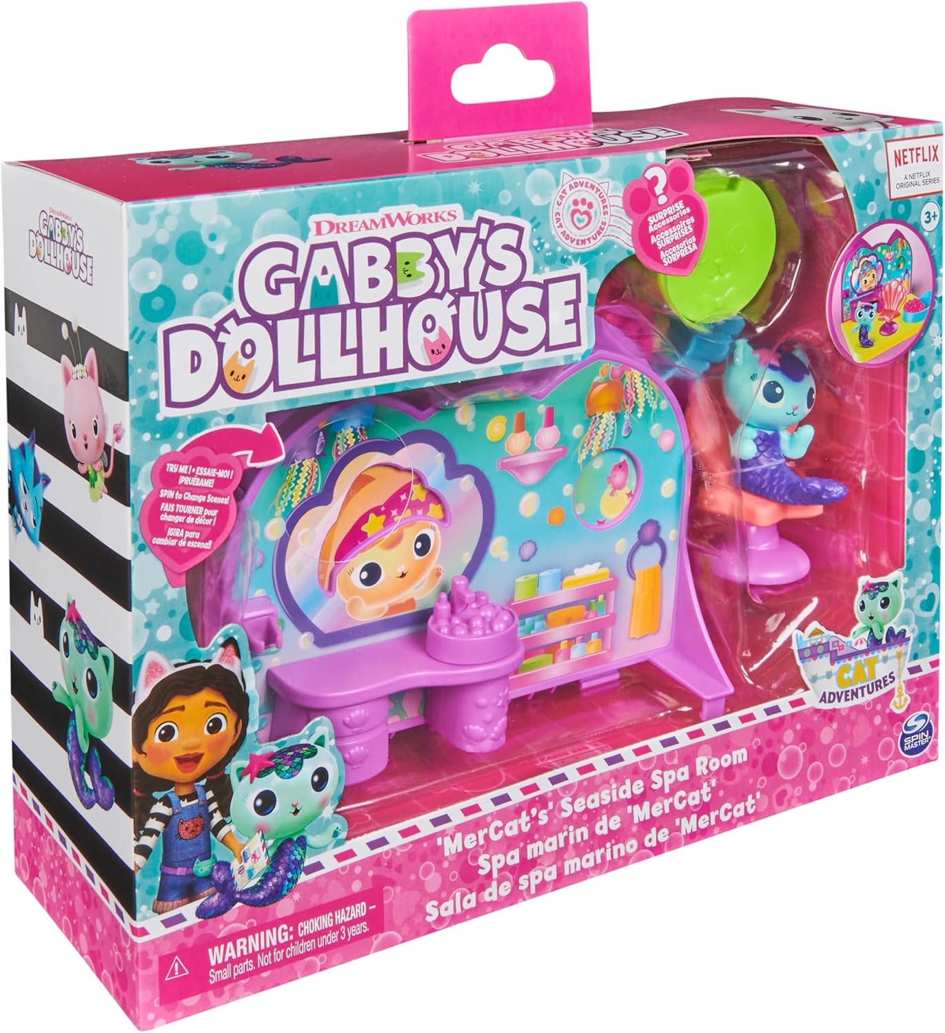 DreamWorks Gabby’s Dollhouse, MerCat’s Spa Room Playset, with MerCat Toy Figure, Surprise Toys and Dollhouse Furniture, Kids’ Toys for Girls and Boys 3+