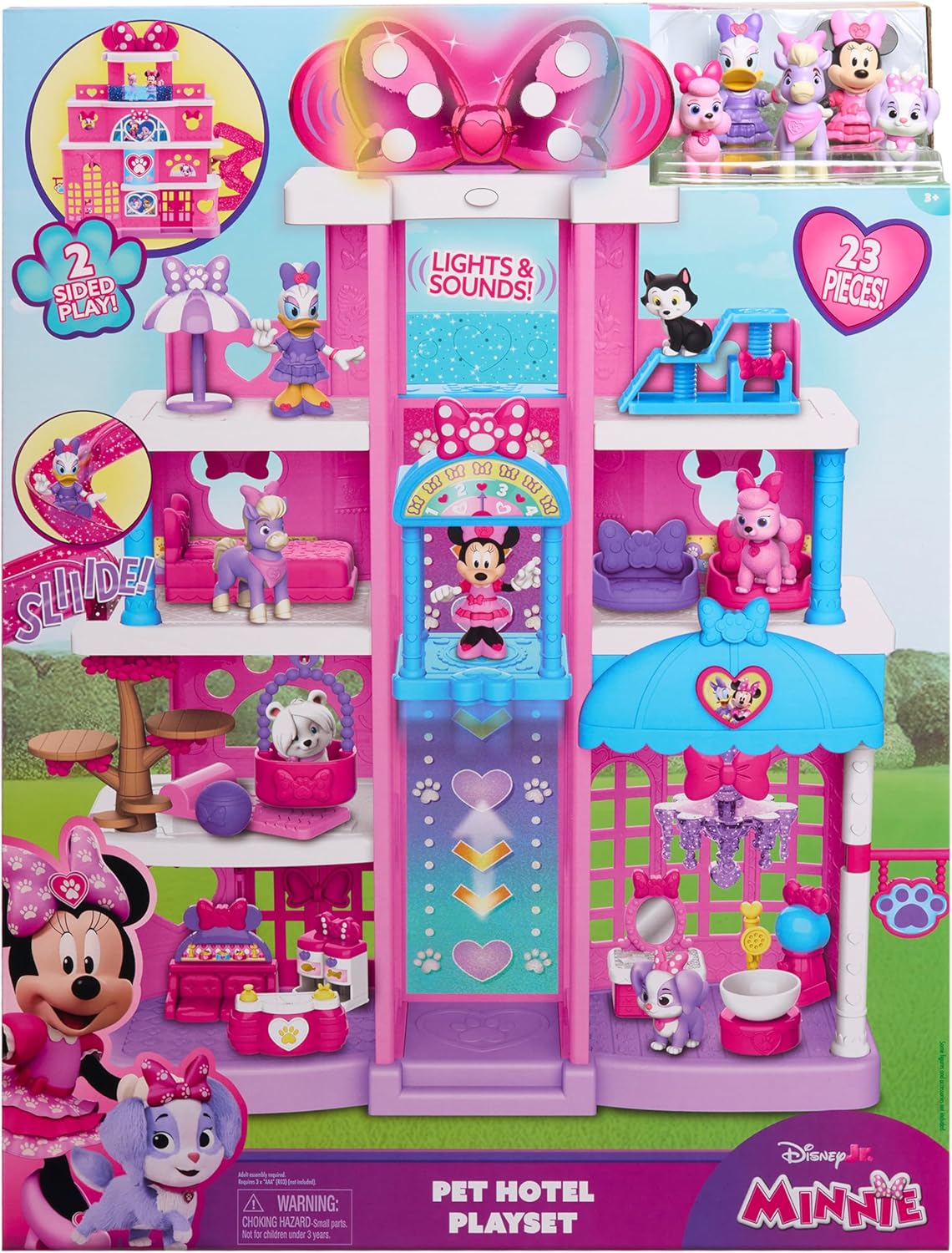 Just Play Disney Jr. Minnie Mouse Pet Hotel Playset, 20 Inch Playset, 23 Pieces Included, Ages 3 and Up