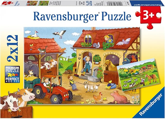 Ravensburger Working On The Farm - Jigsaw Puzzles for Kids Age 3 Years Up - Toddler Toys - 2x 12 Pieces - Animals