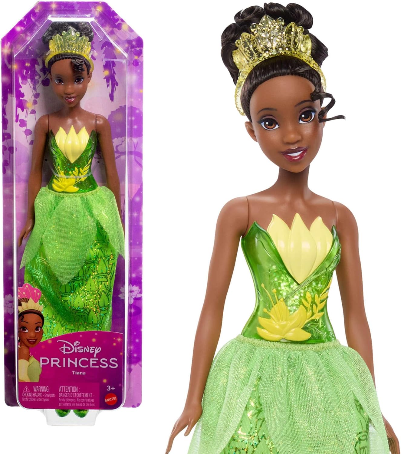 Mattel Disney Princess Dolls, Tiana Posable Fashion Doll with Sparkling Clothing and Accessories, Disney Movie Toys, HLW04