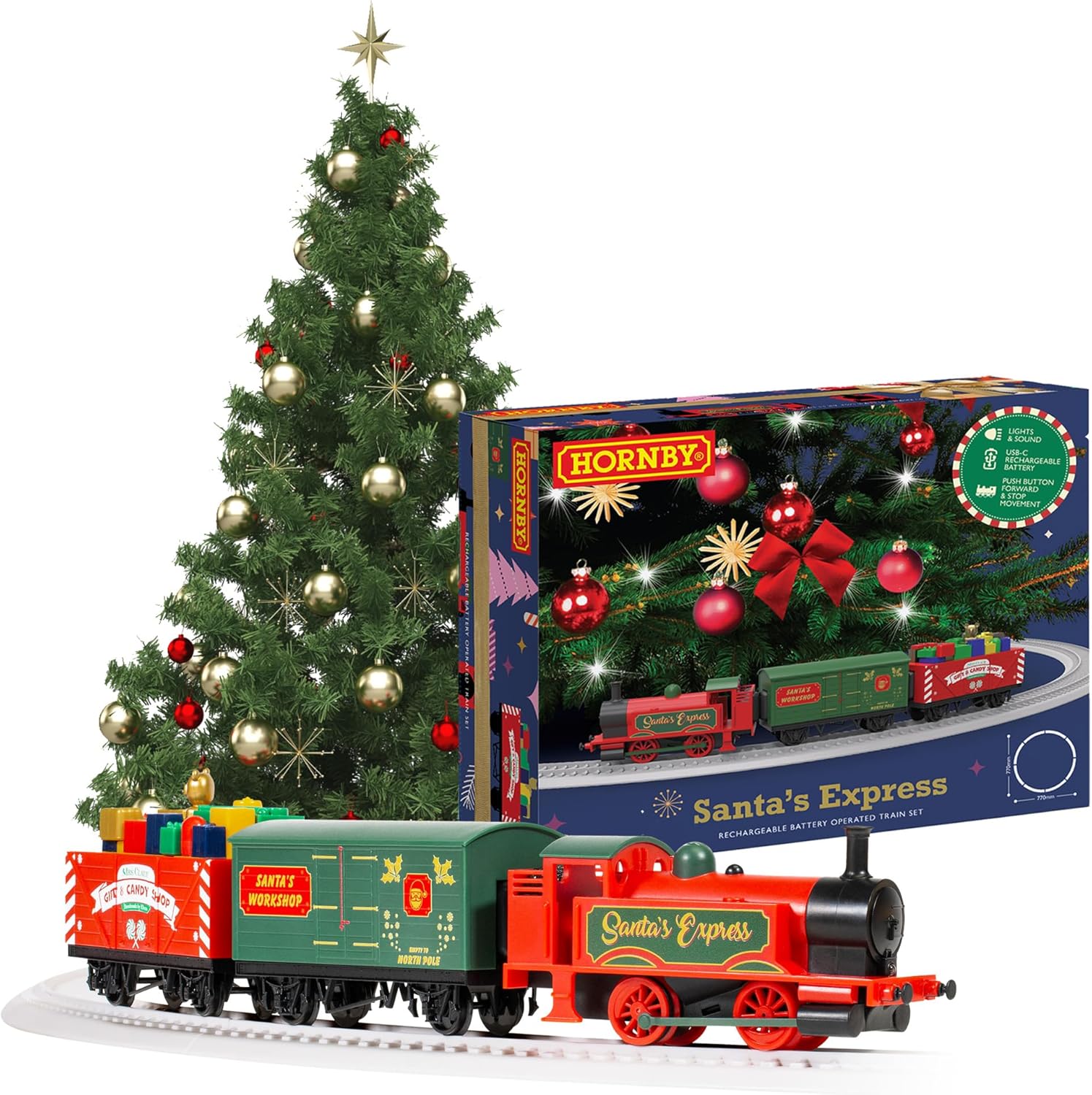 Hornby R9363M Santa's Express Christmas Train Set - Analogue OO Gauge 1:76 Scale Model Railway, Steam Trains Gift for Men - Rechargeable, Tree Decoration, Electric Locomotives for Adults