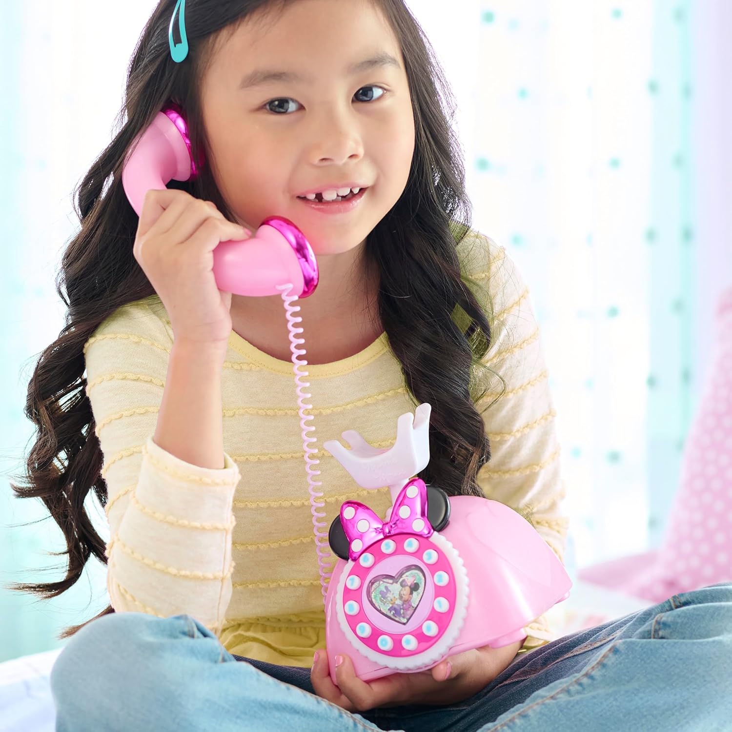 Just Play Disney Junior Minnie Mouse Ring Me Rotary Style Phone with Lights and Sounds, Pink, Kids Toys for Ages 3 Up
