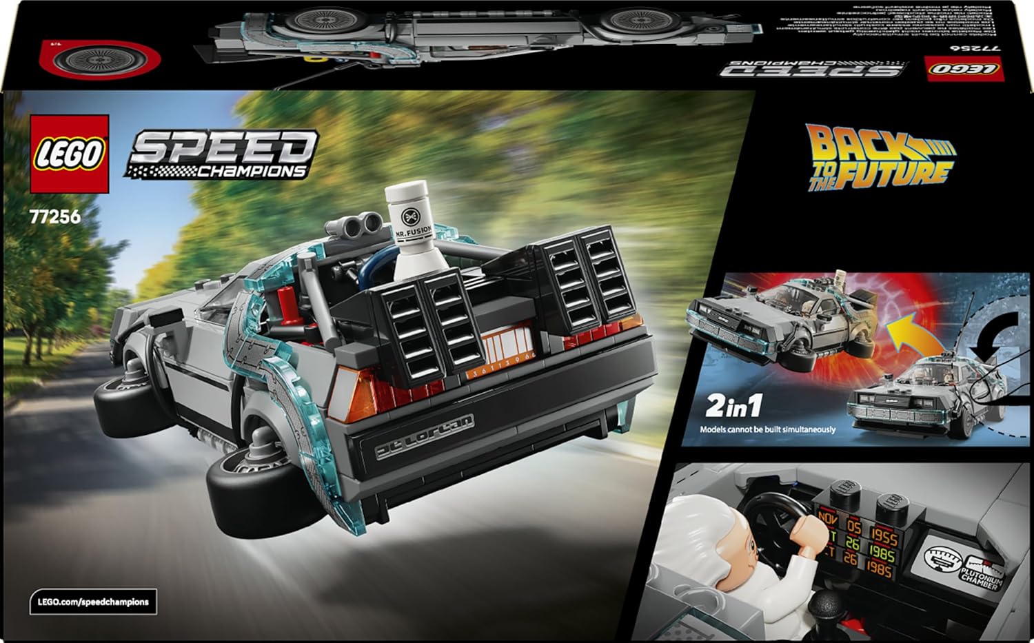 LEGO Speed Champions Time Machine from Back to the Future Toy - Car Model Kit w/Doc Brown & Marty McFly Minifigures - Gift for 9+ Year Old Boys, Girls & Movie Fans - 77256