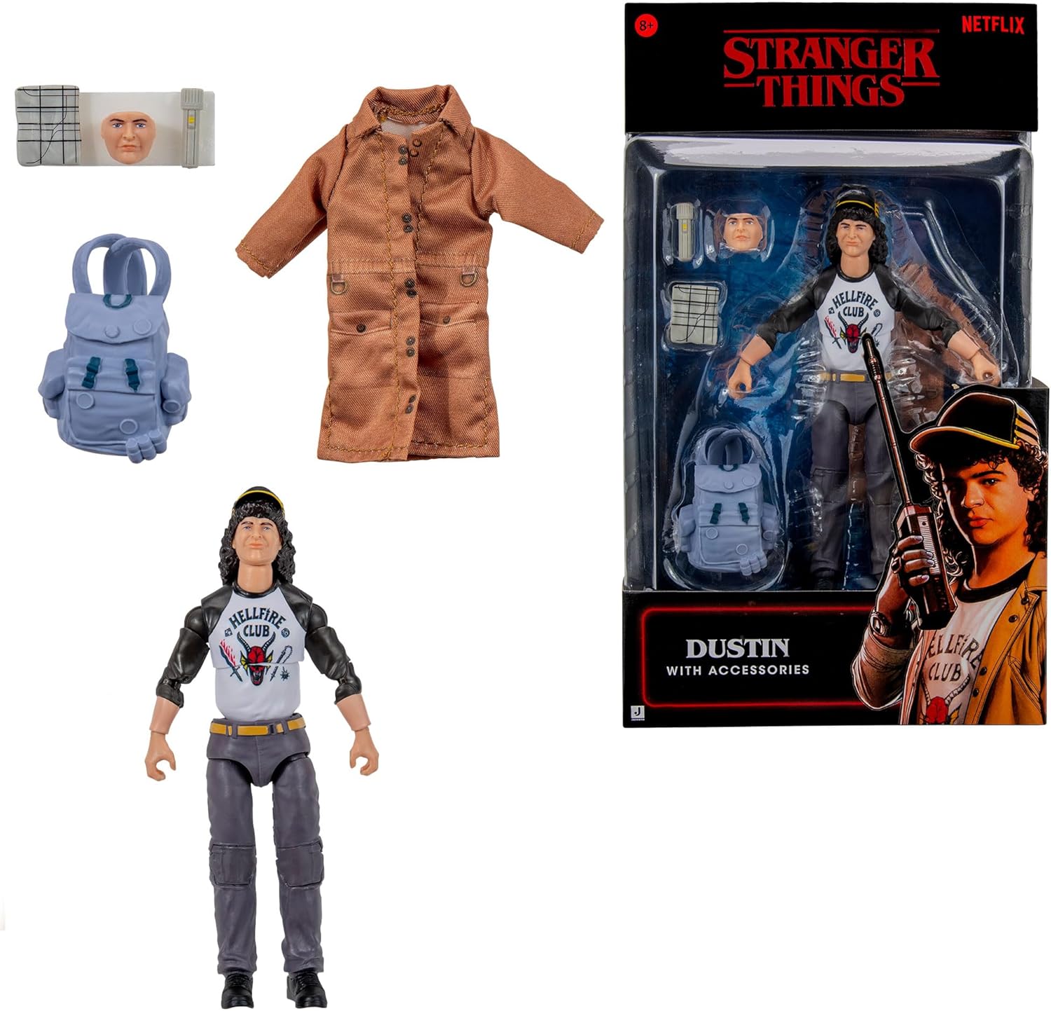 Stranger Things Dustin Henderson Upside Down Collector Figure - 6-Inch Highly Detailed Figure with Soft Good Clothing and Unique Accessories