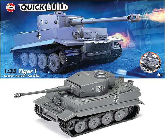 Airfix QUICKBUILD Model Tank Kit - J6041 Tiger I Building Kit for Kids 6+, Construction Toys for Boys & Girls, Model Making with No Glue - Classic Vehicle Gifts Plastic Craft Set