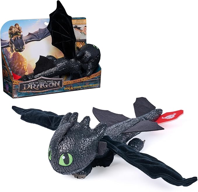 Dreamworks Dragons How to Train Your Dragon, Hug and Glide Toothless Plush Toy, 30,5-cm Dragon Stuffed Animal, Kids Toys for Boys Ages 4 and Up