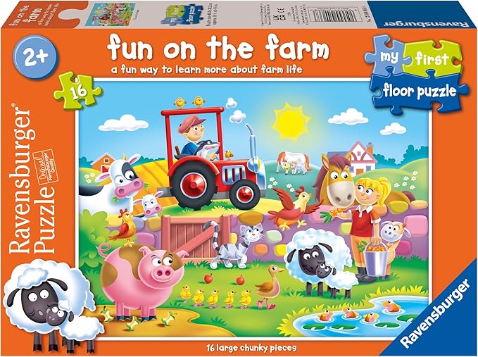 Ravensburger Fun on The Farm - My First Floor Jigsaw Puzzles for Toddlers Age 2 Years Up (24 Months) - 16 Pieces