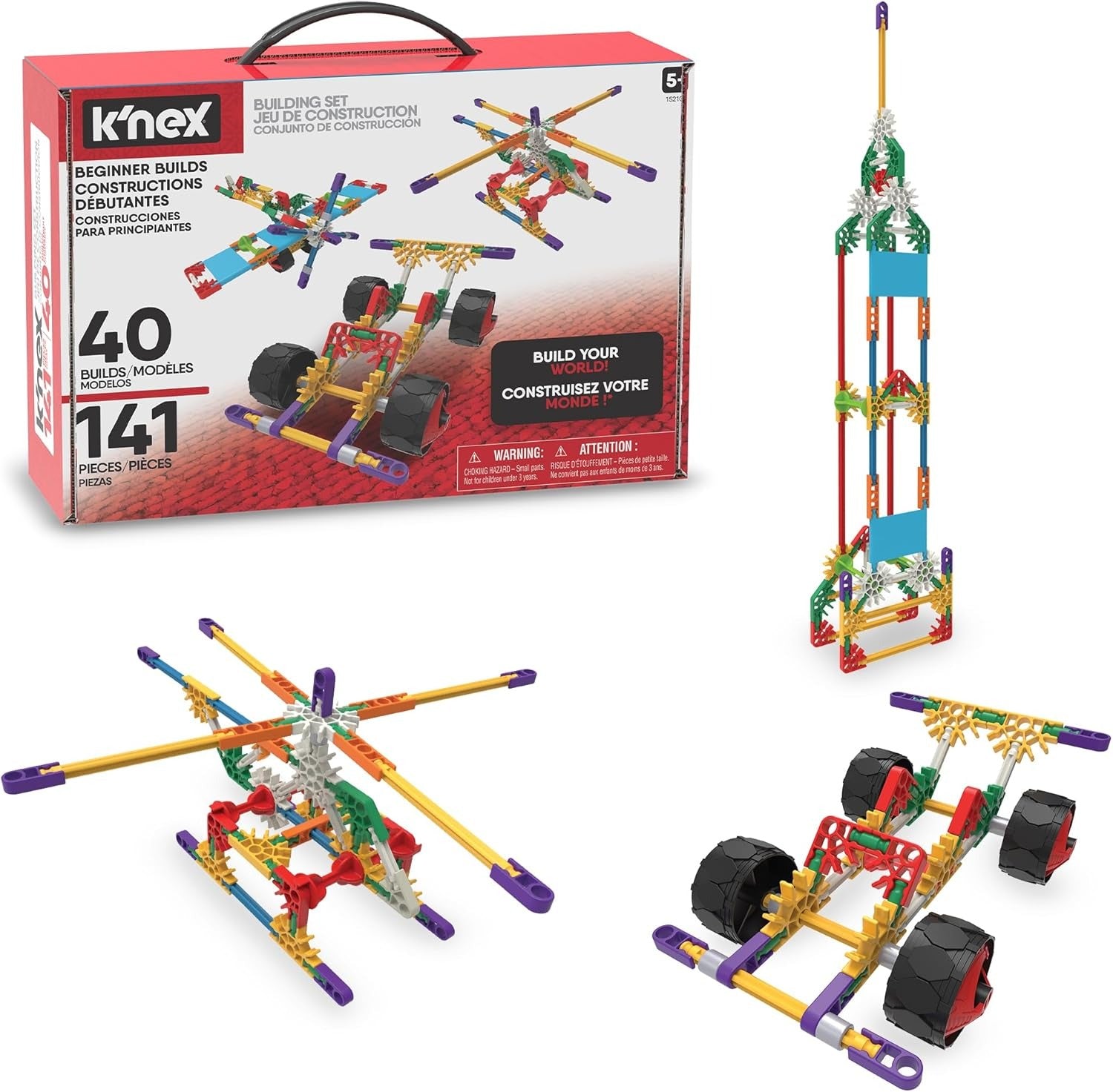 Basic Fun - K'NEX Beginner Building Set 40 Model Educational Toys for kids , 141 Piece Beginners Learning Kit, Engineering for Children Ages 5+(Packaging may vary)