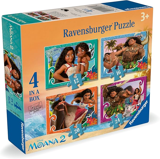 Ravensburger Disney Moana 2 Toys - Jigsaw Puzzles for Kids Age 3 Years Up - 4 in a Box (12, 16, 20, 24 Pieces)
