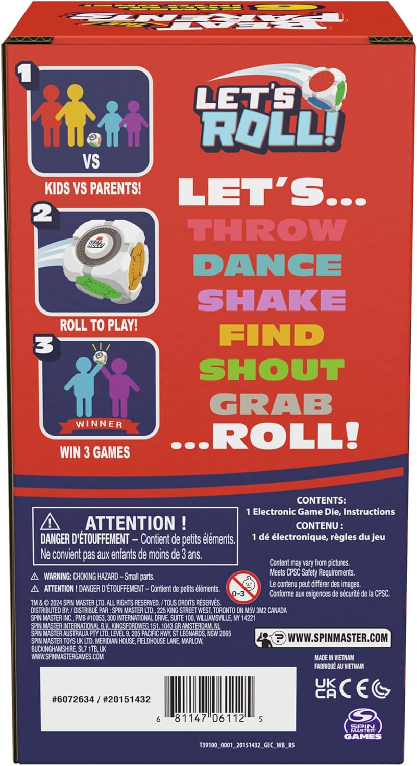 Spin Master Games, Beat the Parents: Let’s Roll!, 6-in-1 Electronic Game Cube, Fun Activity for Kids, Adults & Family Game Night, Interactive Toy, 2-6 Players, for Ages 5 & Up