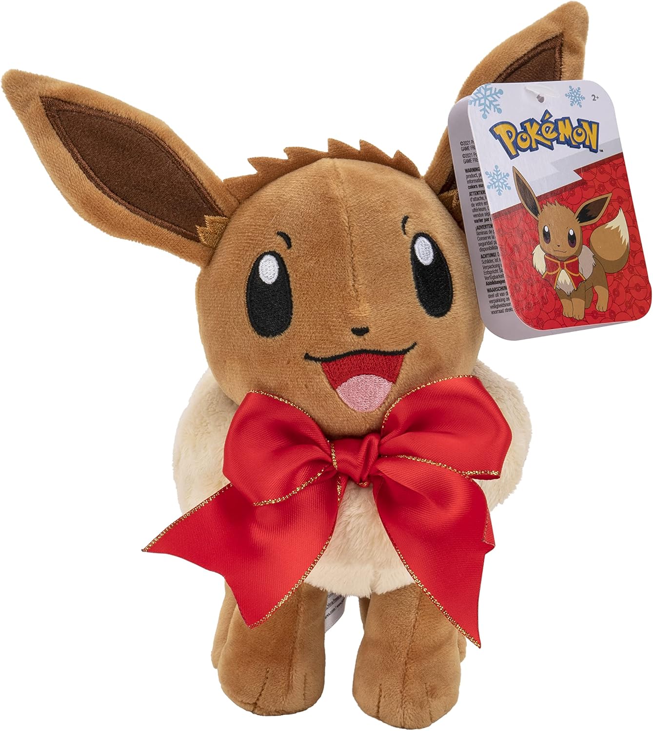 Pokémon Eevee Plush with Holiday Bow - 8-Inch Eevee Plush with Unique Accessory