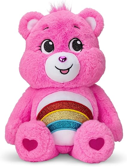 Care Bears | Cheer Bear 35cm Glitter Belly Plush | Collectable Cute Plush Toy, Cuddly Toys for Children, Soft Toys for Girls Boys, Cute Teddies Suitable for Girls and Boys Ages 4+ | Basic Fun 22131