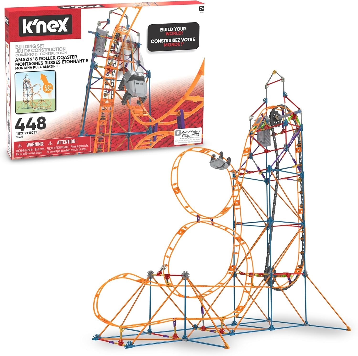 K'NEX | Amazin' 8 Coaster | Construction Set for Boys and Girls, Theme Park, Roller Coaster, 448 Piece Kids Building Set for Children Ages 7+ | Basic Fun 80216