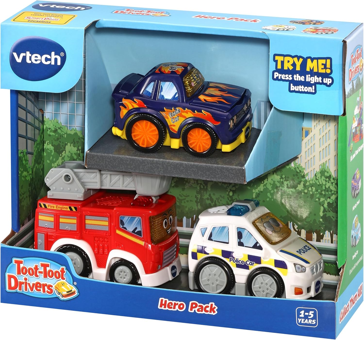 VTech Toot-Toot Drivers 3 Car Pack With Fire Engine, Police Car And Racer | Interactive Toddlers Toy Pretend Play, Lights & Sounds | For Boys & Girls 12 Months, 2, 3, 4 + Years, English Version