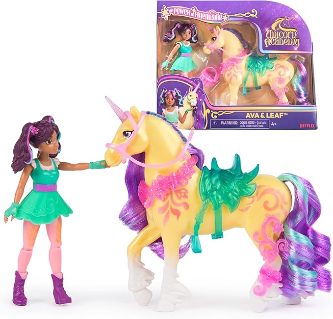 Unicorn Academy, Ava & Leaf Power of Friendship Set with Translucent Saddle and 2 Power Accessories, Dolls and Unicorn Toys for Girls Aged 4 and up