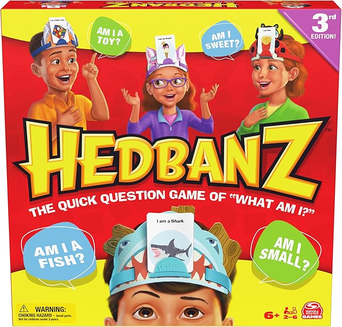 Spin Master Games, Hedbanz 3rd Edition 2025 with New Cards & Headbands, Picture Guessing Card Game, Quick Questions & Fast Fun, Easy to Play for Family & Kids, 2-6 Players, for Ages 6 & Up