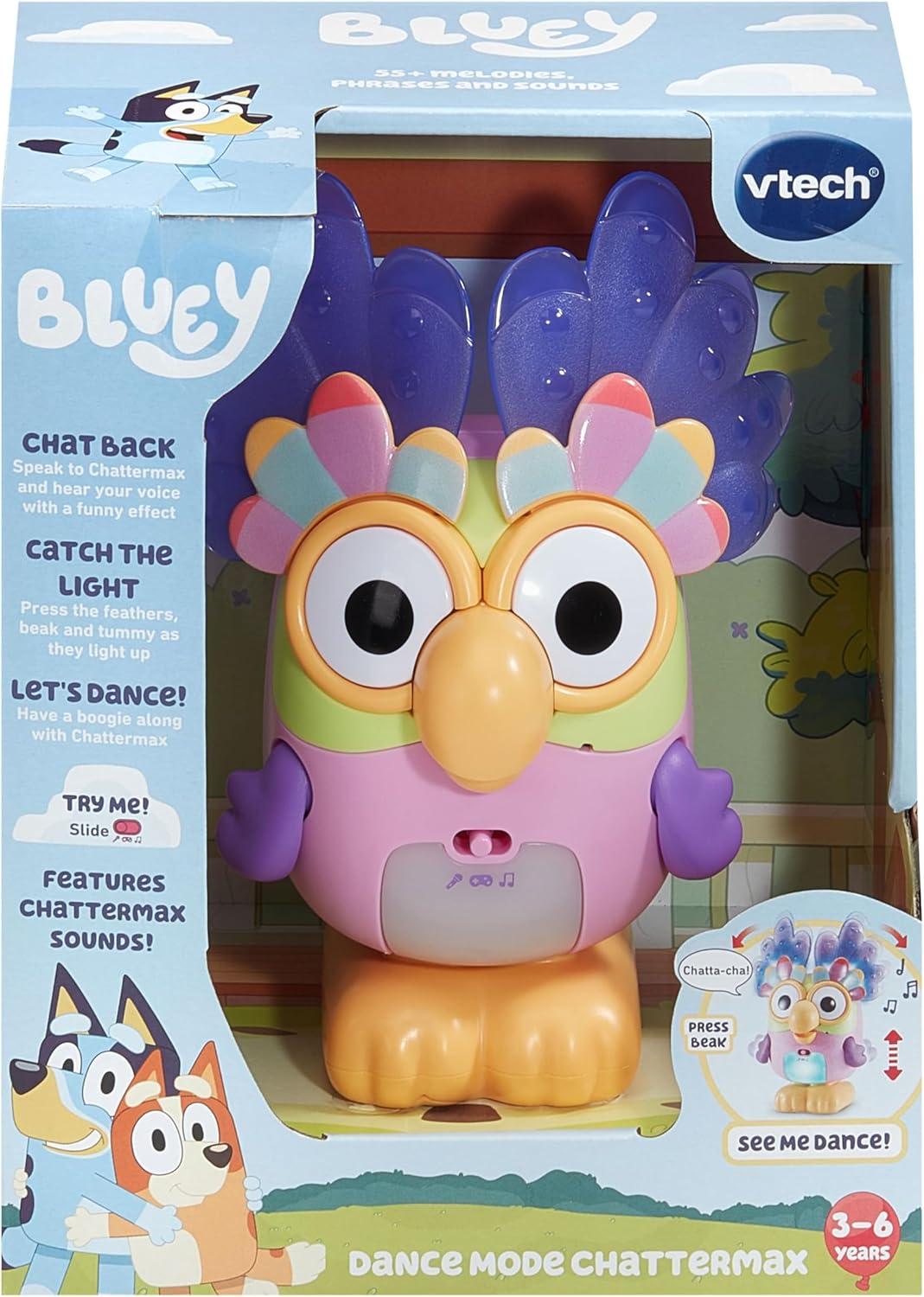 VTech Dance Mode Chattermax, Official Character, Interactive Kid's Toy with Music, Sounds and Phrases from the Bluey TV Show, Educational Learning Gift for Kids Aged 3, 4, 5+ Years, English Version